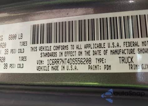 2013 Ram 1500 Laramie z USA, uszkodzony, nr VIN 1C6RR7NT4DS556208